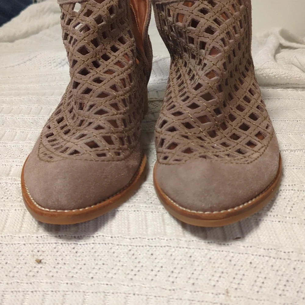 Jeffrey Campbell Taggart Suede Cutout Booties Wooden Block Heel